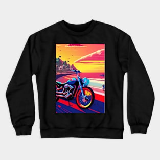 COLORFUL SURREAL RETRO MOTORCYCLE ON THE BEACH Crewneck Sweatshirt